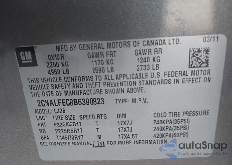 2011 Chevrolet Equinox Ltz from USA, damaged, VIN 2CNALFEC8B6390823